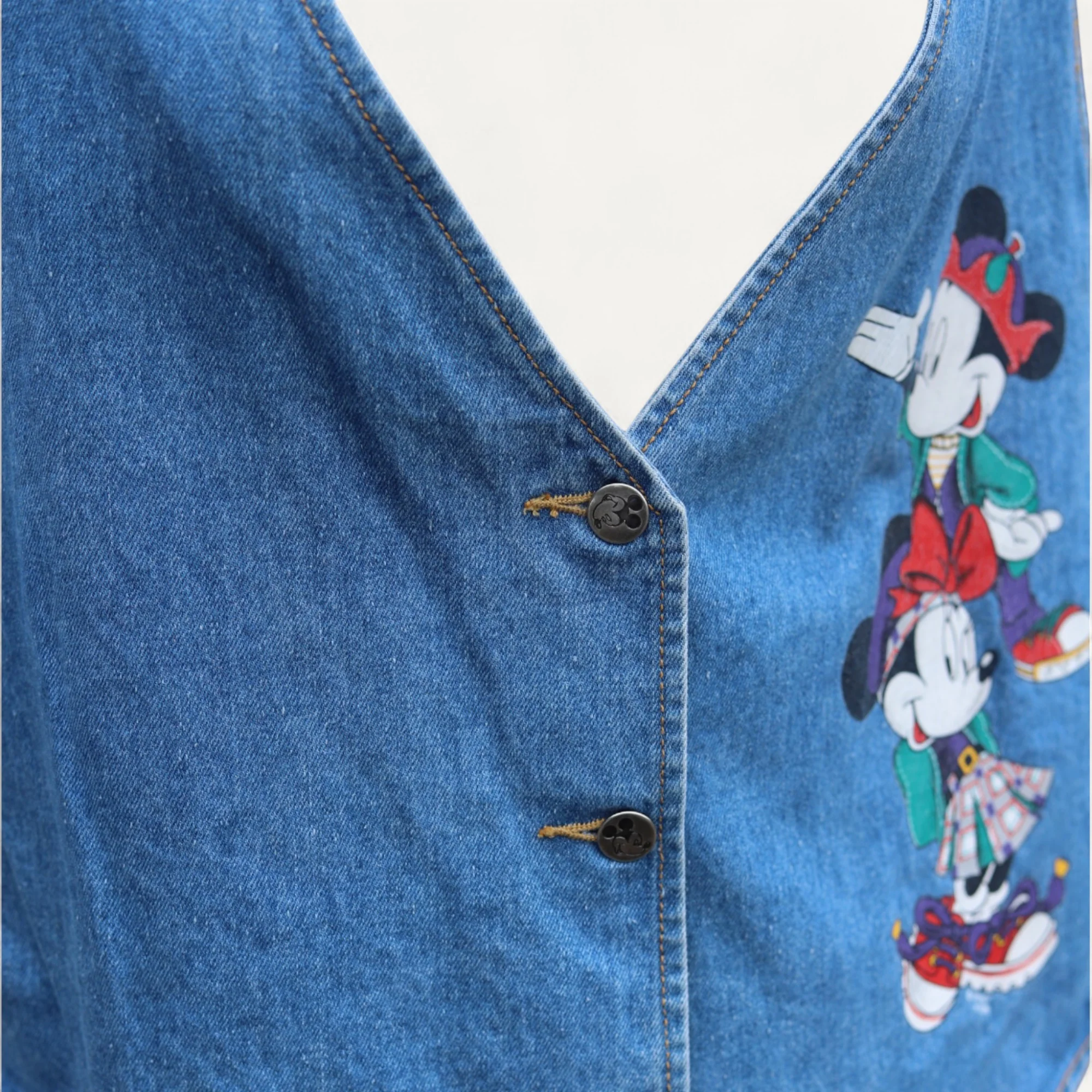 Vintage 1990s Disney Minnie and Mickey Mouse Print Denim Waistcoat - Image 3