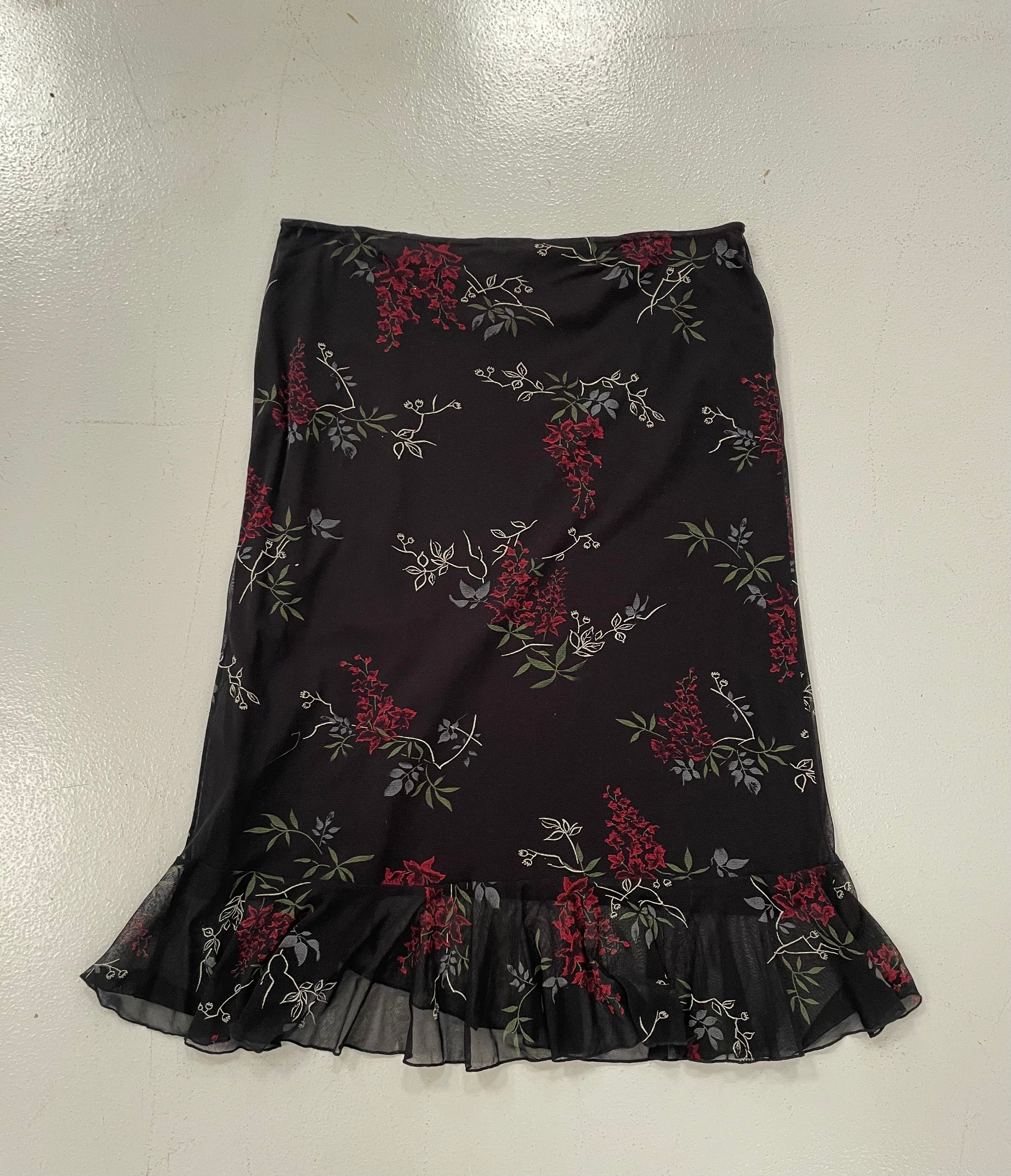 Vintage Y2k Black Floral Print Asymmetrical Midi Skirt - Image 5