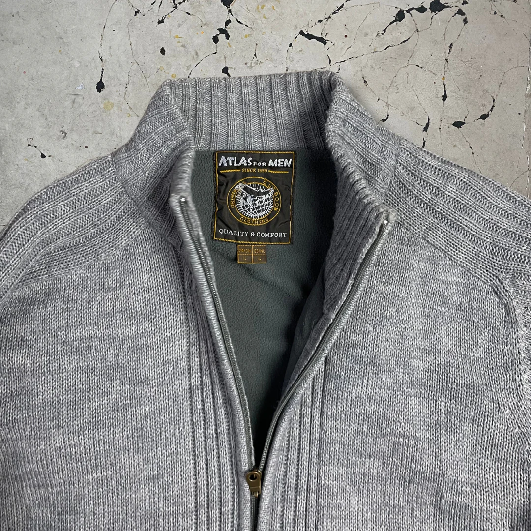 Vintage Grey Zip up Knit Jumper - Image 3